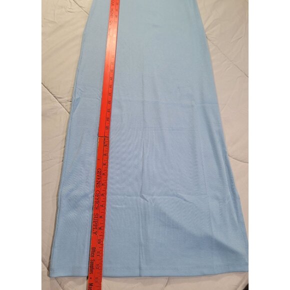 Hyfve Womens Large Midi Dress Sky Blue Ribbed Knit Sleeveless Side Slit  NTW - Picture 8 of 8